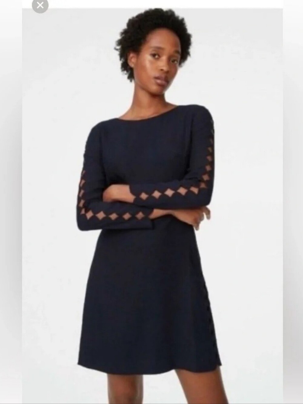 Club Monaco Women’s Navy Long-Sleeve Cutout Sleeve A-Line Work Dress